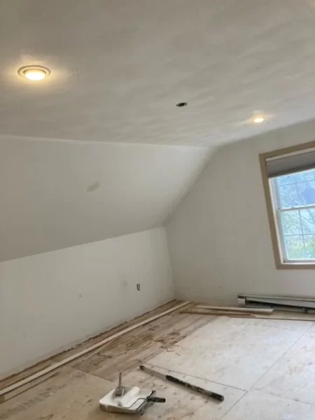 This handyman project in Groveland, MA by Northfield Handyman Services consisted of a total remodel with flooring, walls, ceiling, trim, and finishing paint job. 